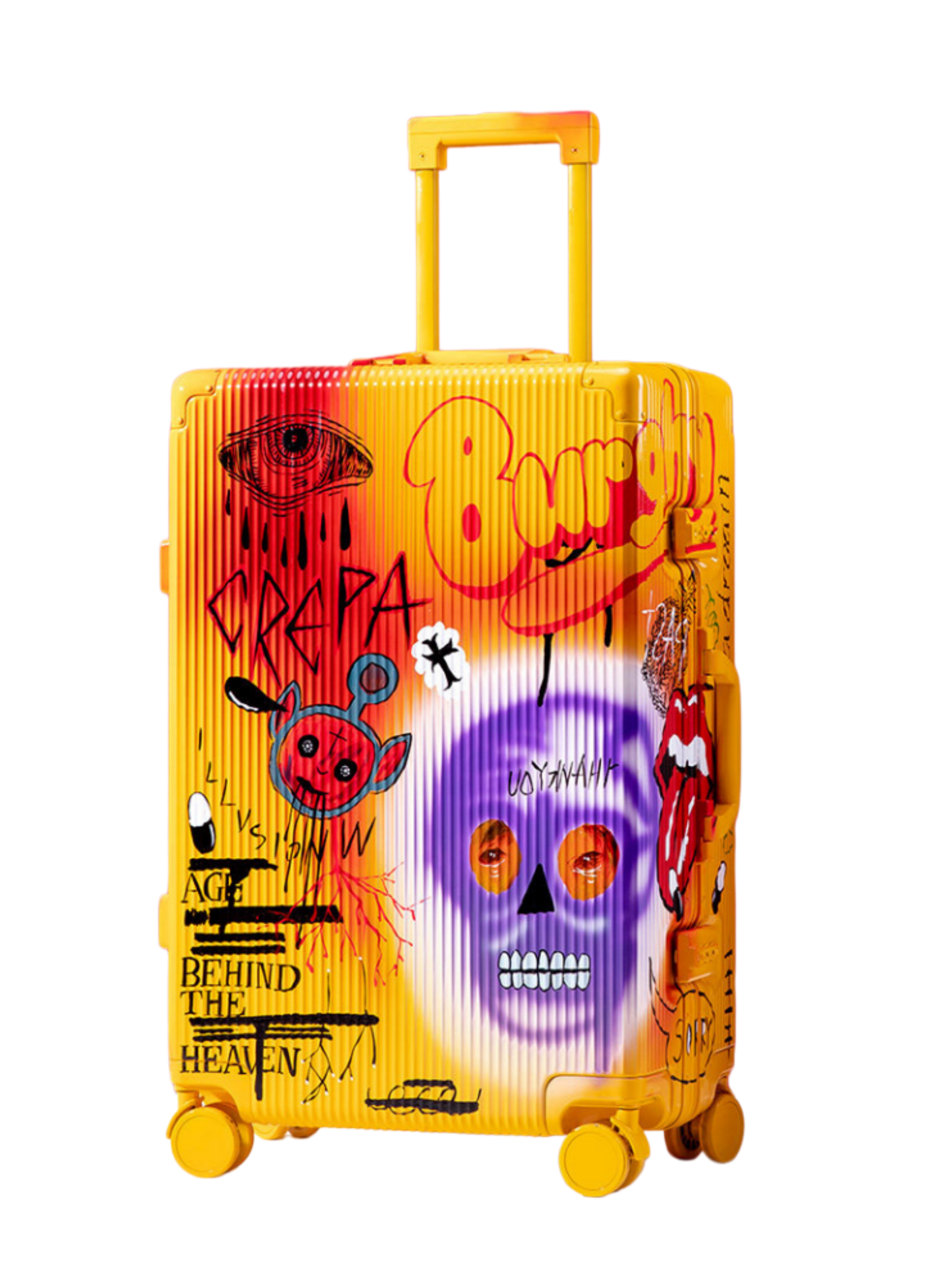 Graffiti Luggage In Yellow Four Sizes - Classic Stripe