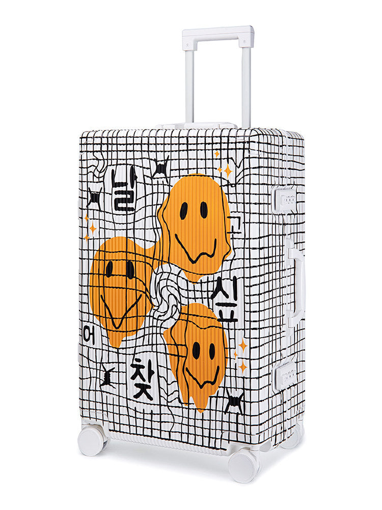Smile Checked Luggage In White Four Sizes - Classic Stripe