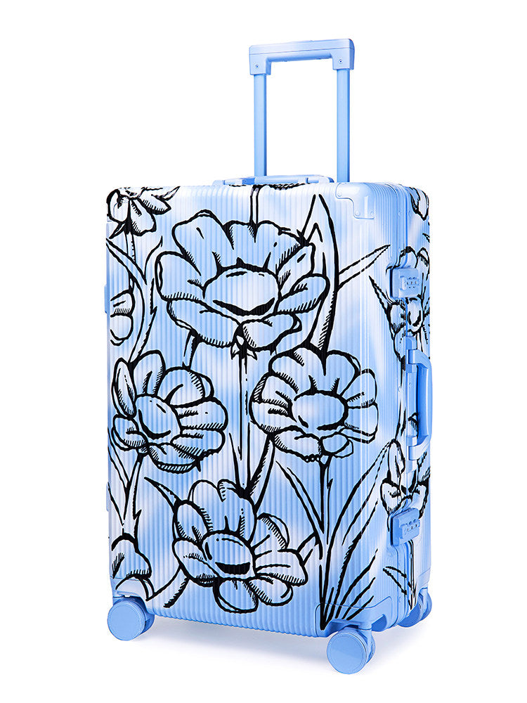 Flower Luggage In Blue Four Sizes - Classic Stripe