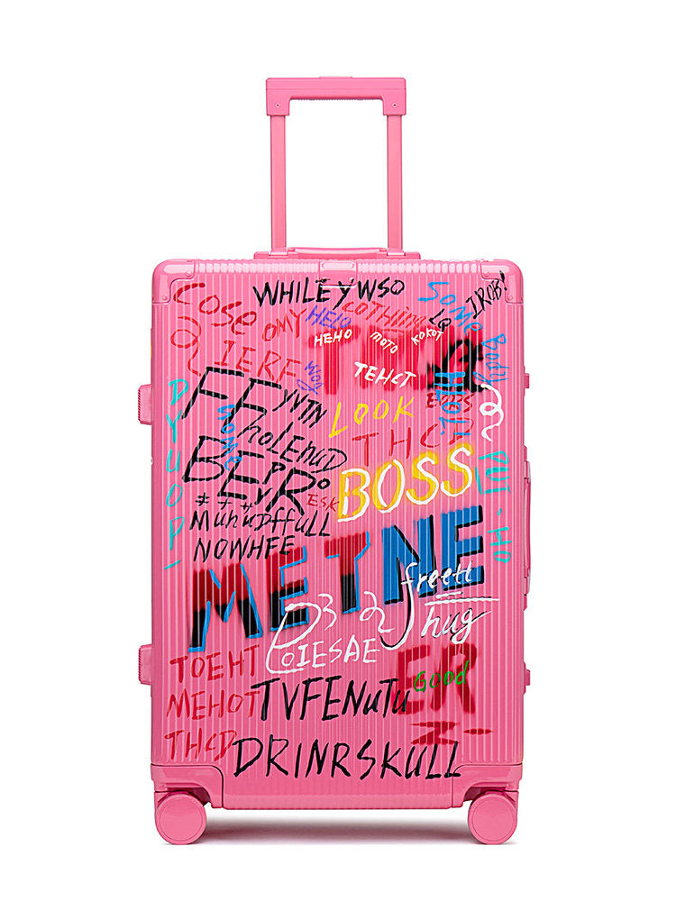 Graffiti Luggage In Pink Four Sizes - Classic Stripe