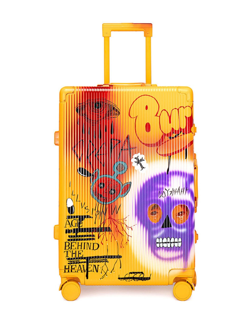 Graffiti Luggage In Yellow Four Sizes - Classic Stripe
