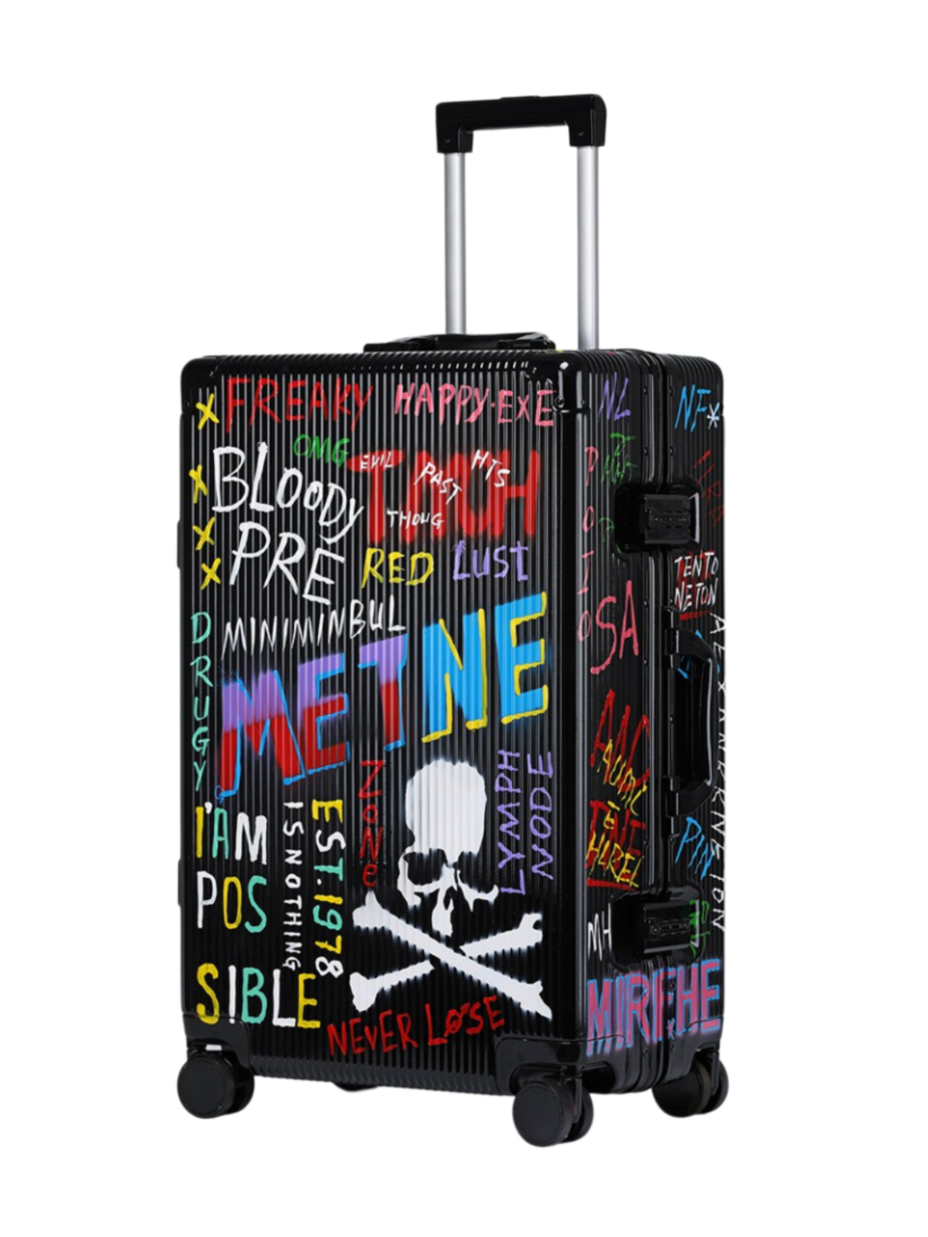 Graffiti Luggage In Black Four Sizes - Classic Stripe 1.0