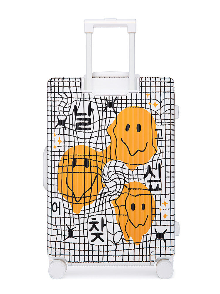 Smile Checked Luggage In White Four Sizes - Classic Stripe