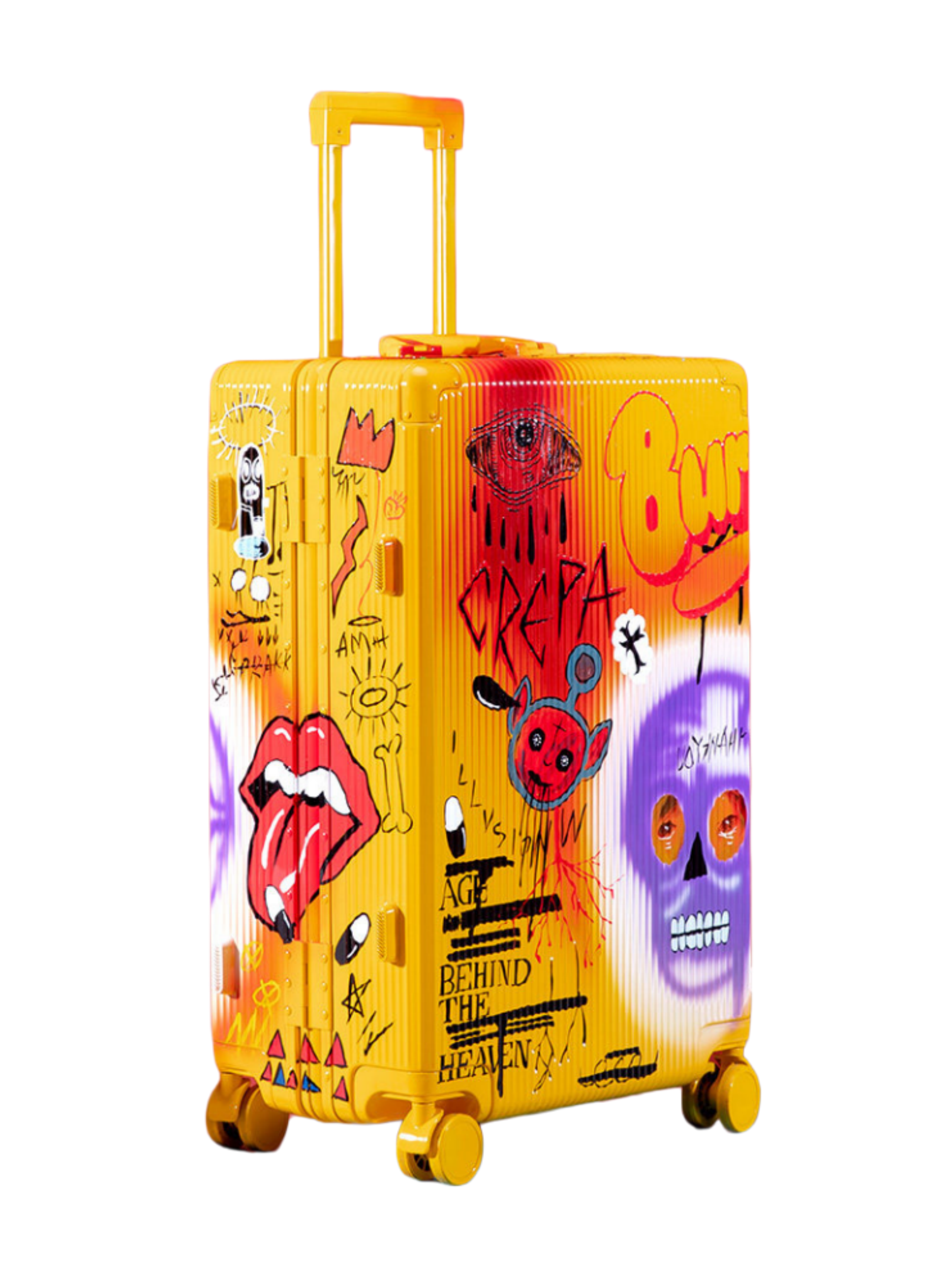 Graffiti Luggage In Yellow Four Sizes - Classic Stripe