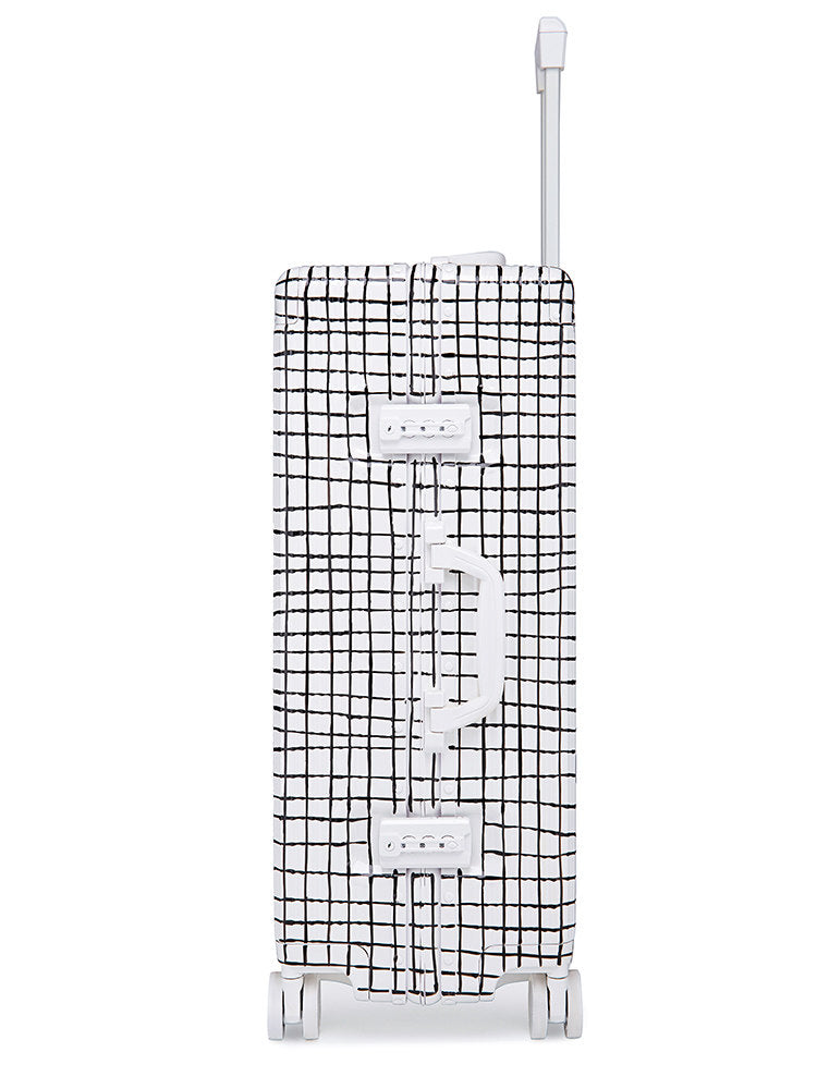Smile Checked Luggage In White Four Sizes - Classic Stripe