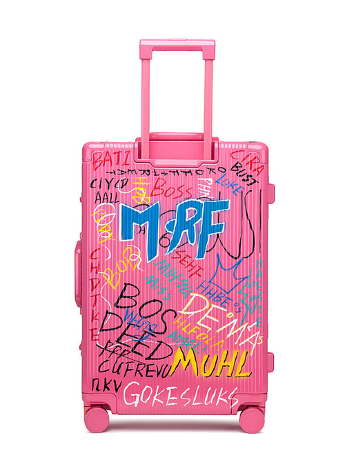 Graffiti Luggage In Pink Four Sizes - Classic Stripe