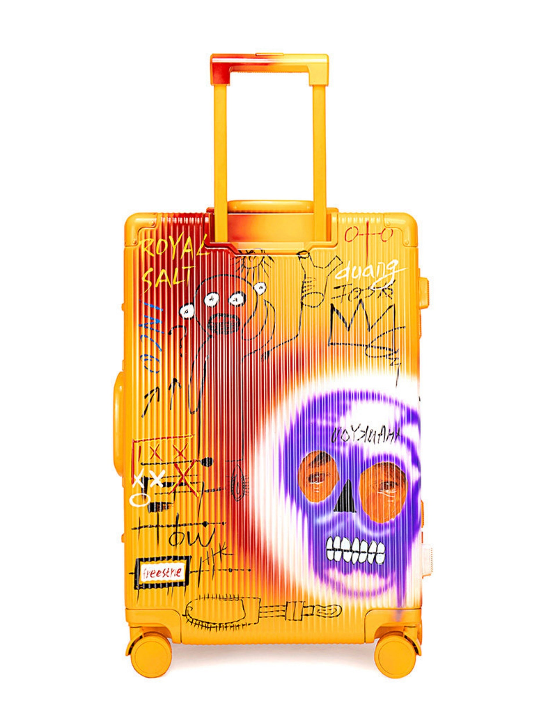 Graffiti Luggage In Yellow Four Sizes - Classic Stripe