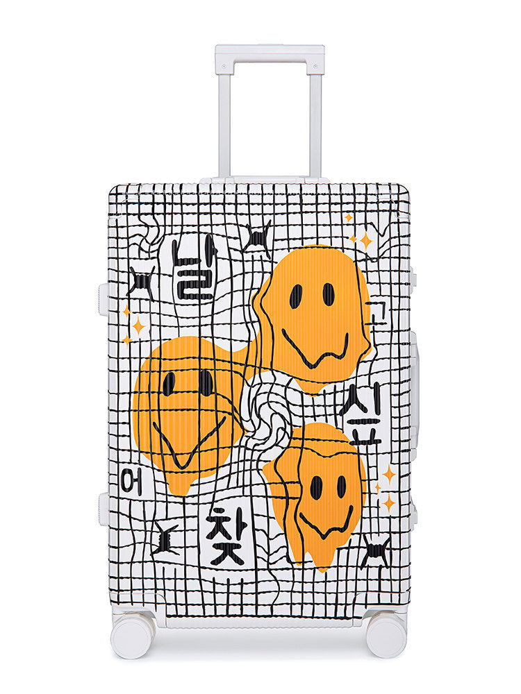 Smile Checked Luggage In White Four Sizes - Classic Stripe
