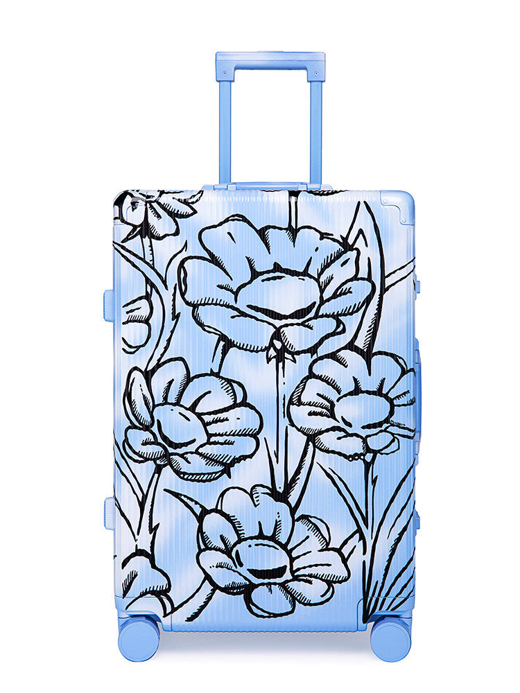 Flower Luggage In Blue Four Sizes - Classic Stripe