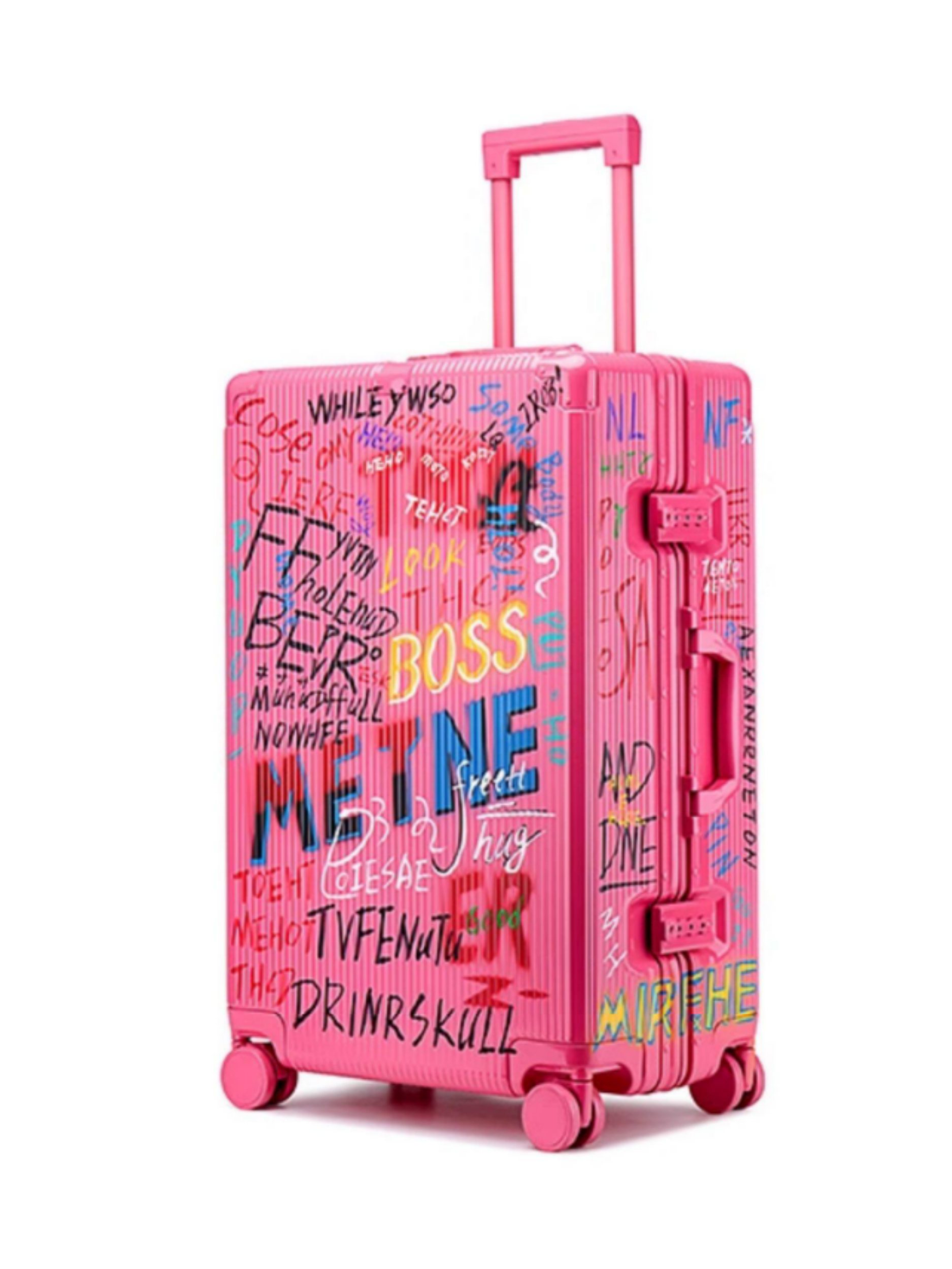 Graffiti Luggage In Pink Four Sizes - Classic Stripe