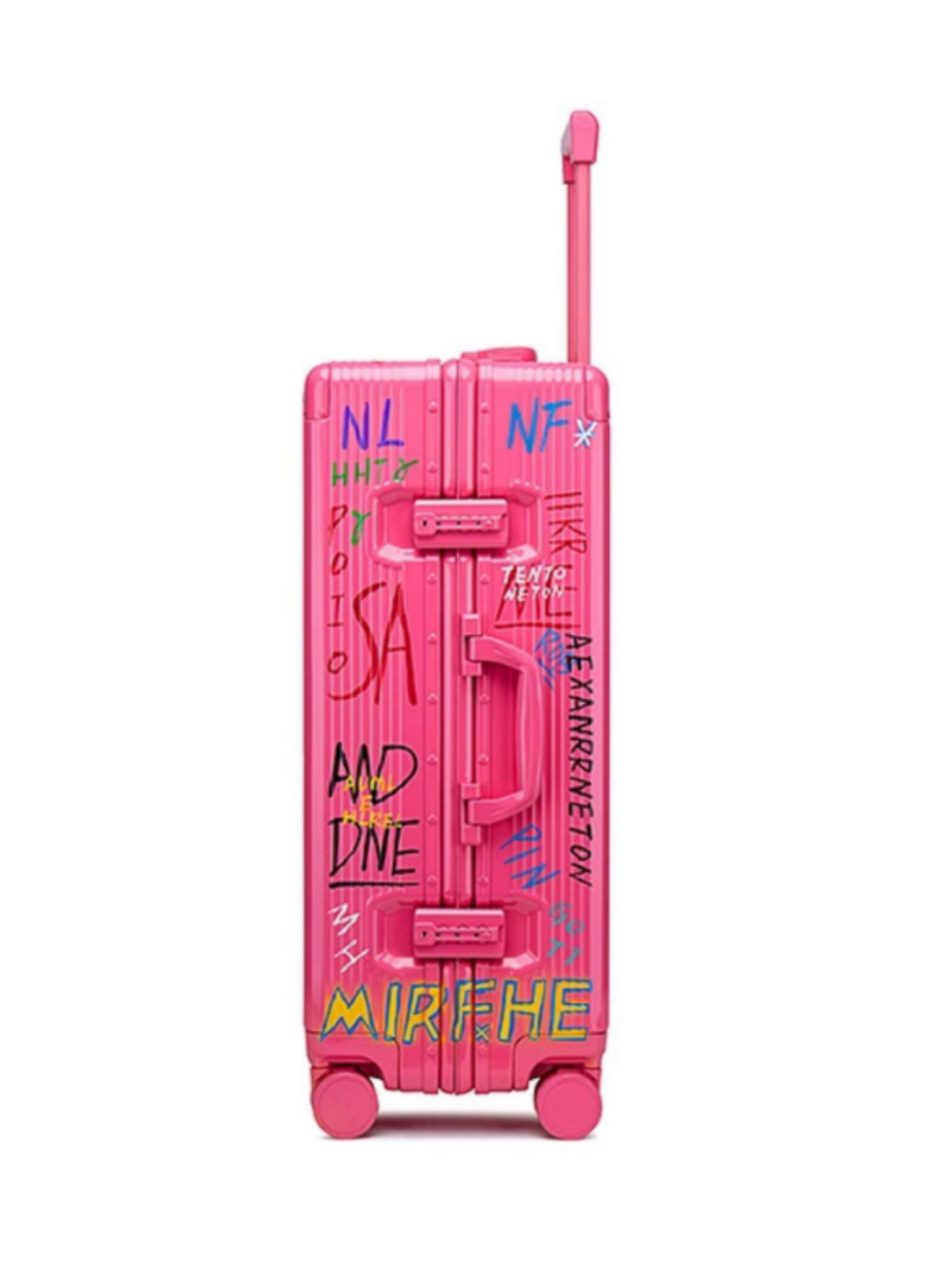 Graffiti Luggage In Pink Four Sizes - Classic Stripe