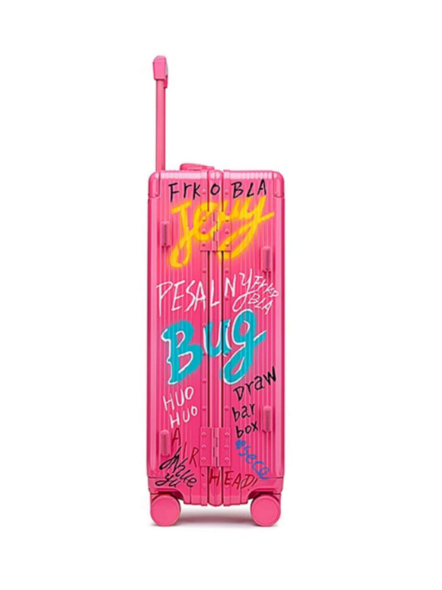 Graffiti Luggage In Pink Four Sizes - Classic Stripe