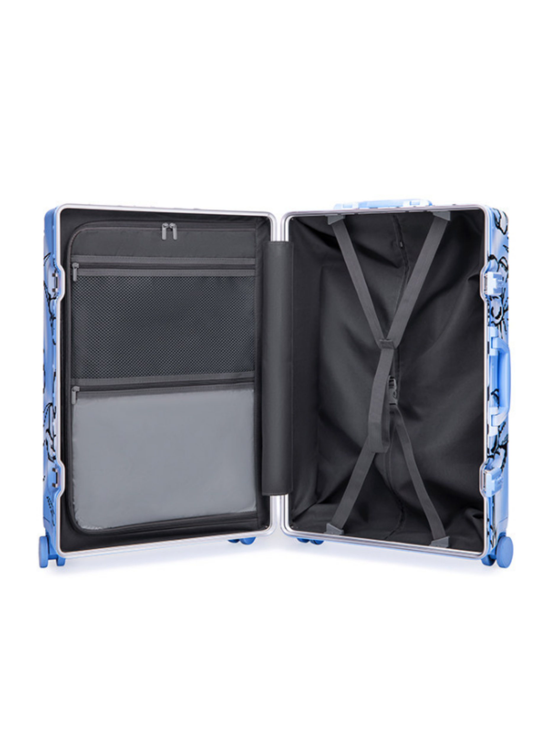 Flower Luggage In Blue Four Sizes - Classic Stripe